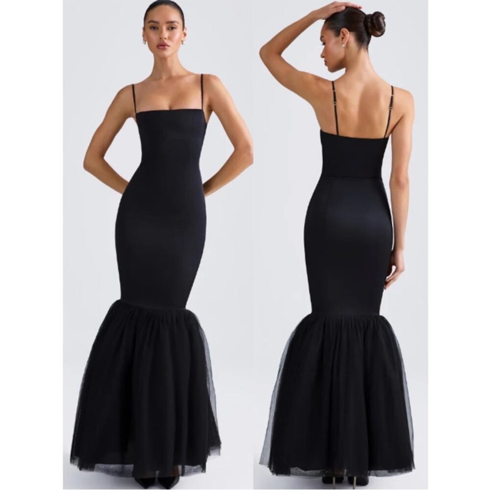 ADELPHA Tulle Hem Black Evening Gown from Oh Polly